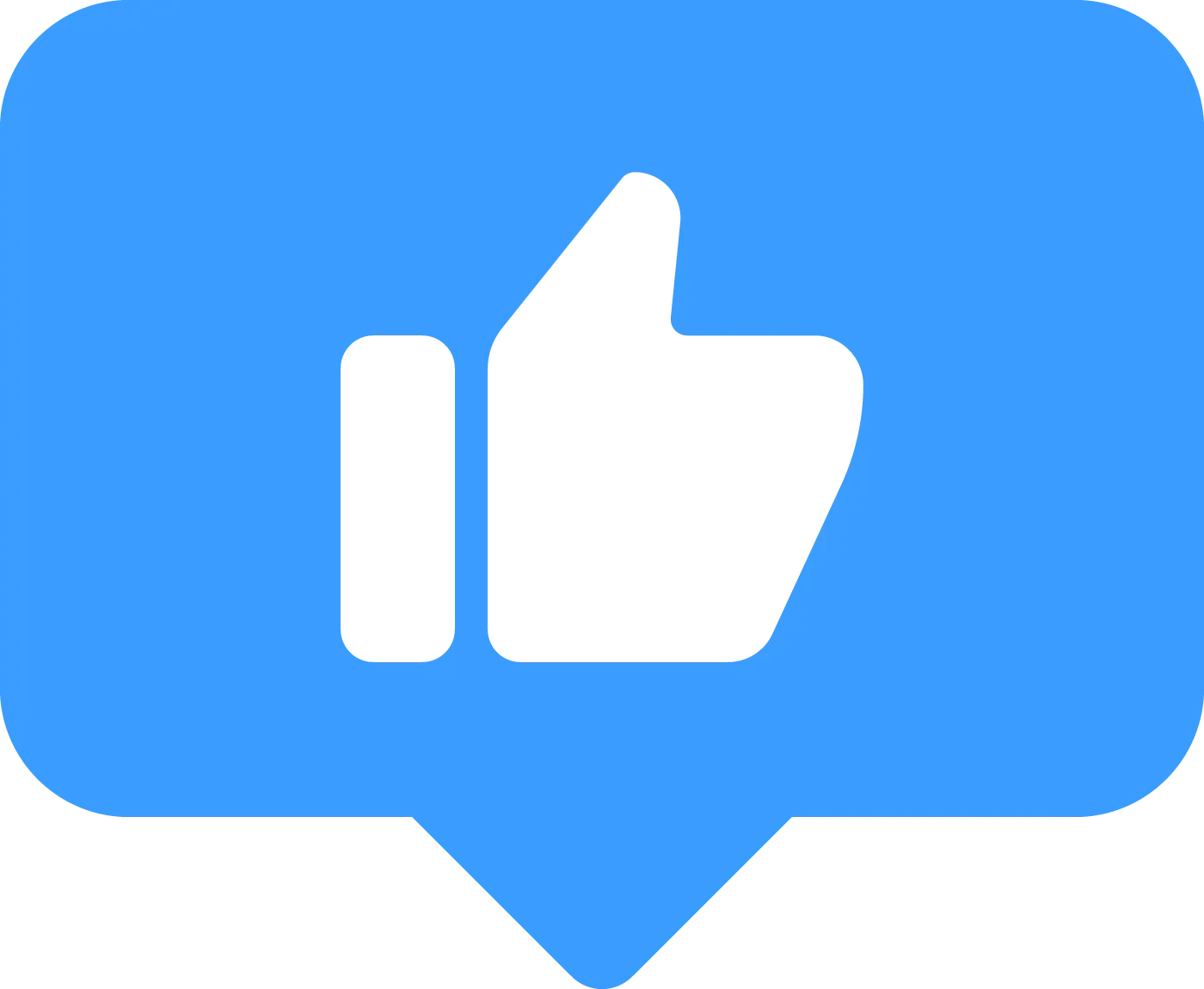 Thumbs up icon in blue chat bubble.