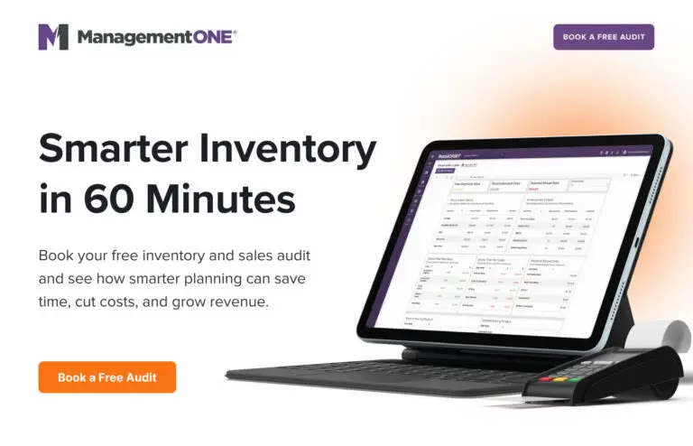 Tablet displaying inventory management software interface.