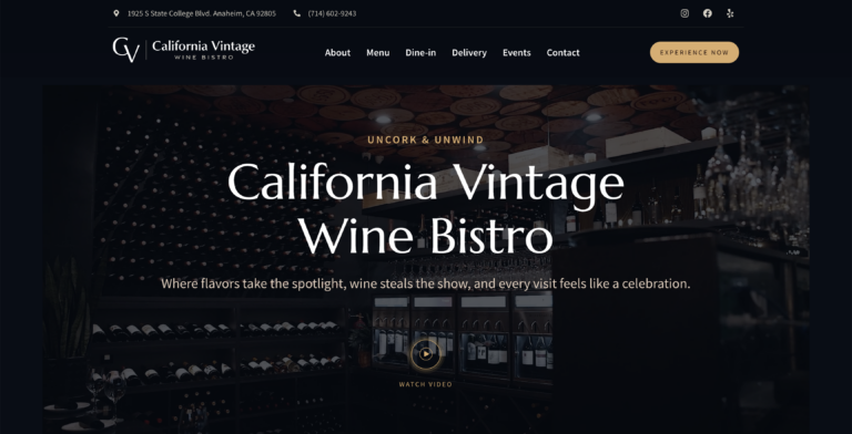 California Vintage Wine Bistro entrance and wine shelves.