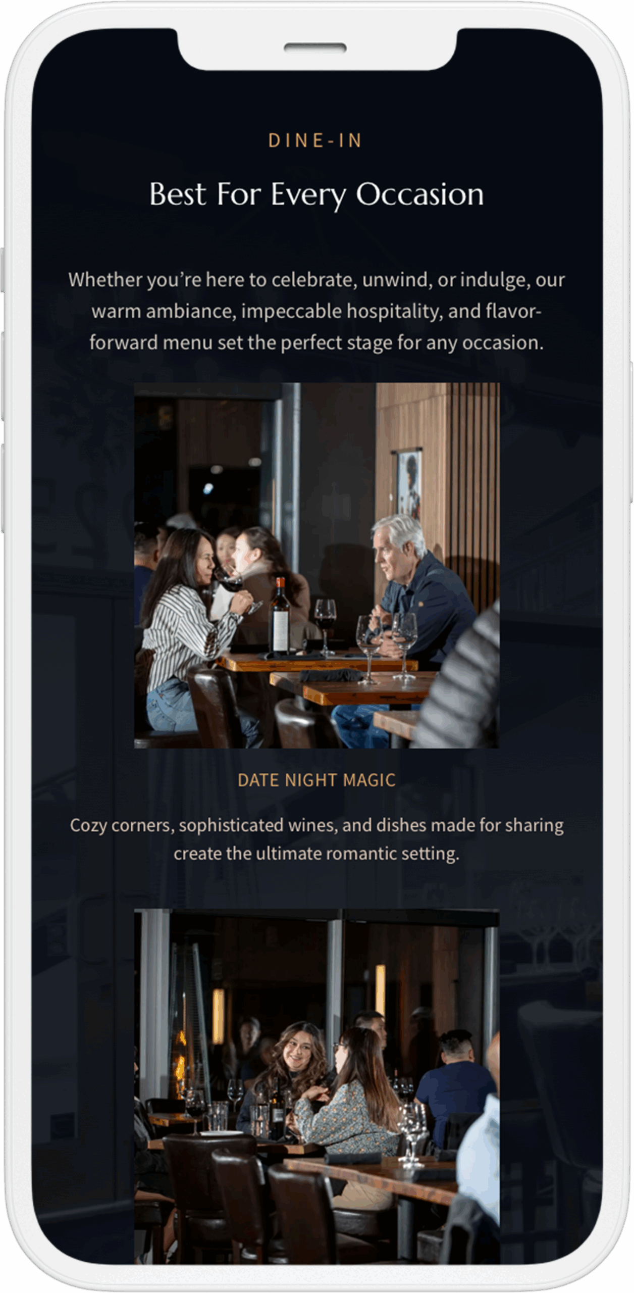 Couples enjoying dinner at a cozy restaurant.