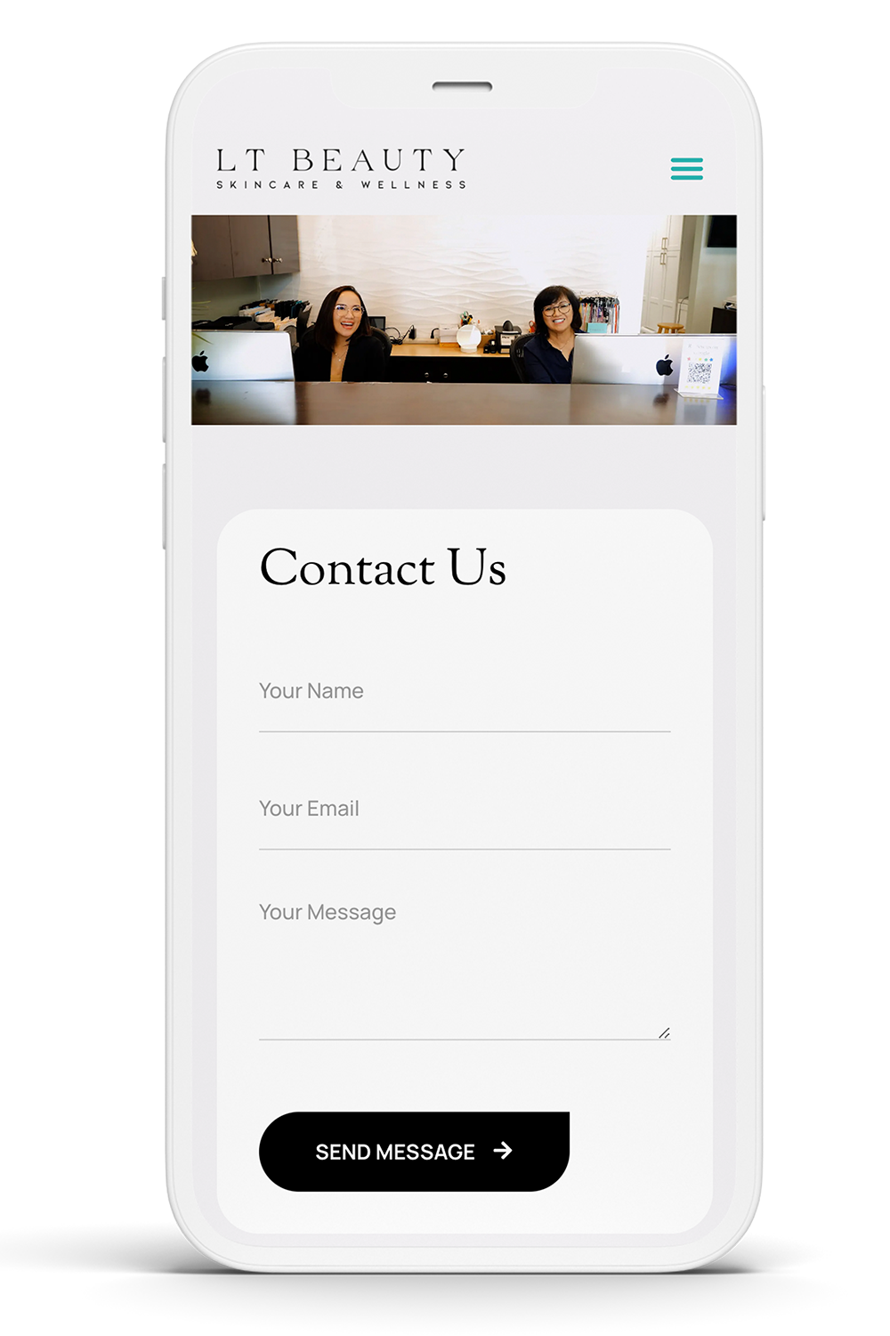 LT Beauty contact page on smartphone