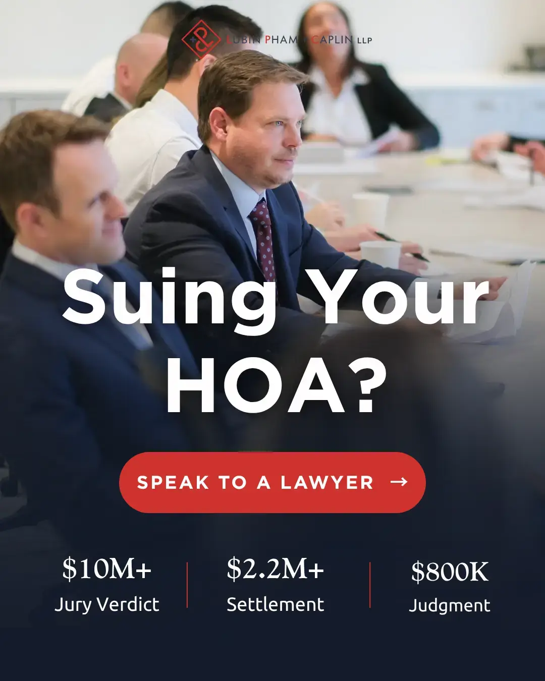 Lawyers discussing HOA lawsuits and verdicts.
