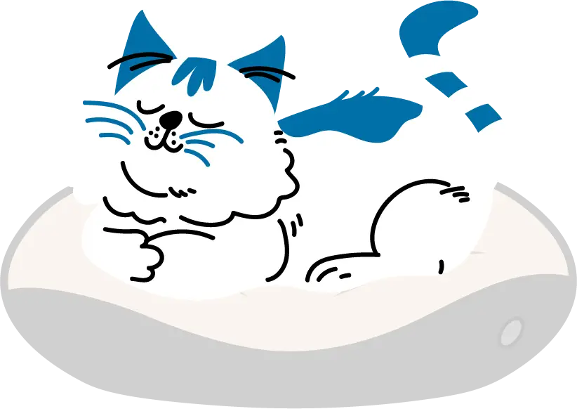 Cartoon cat sleeping peacefully on a cushion