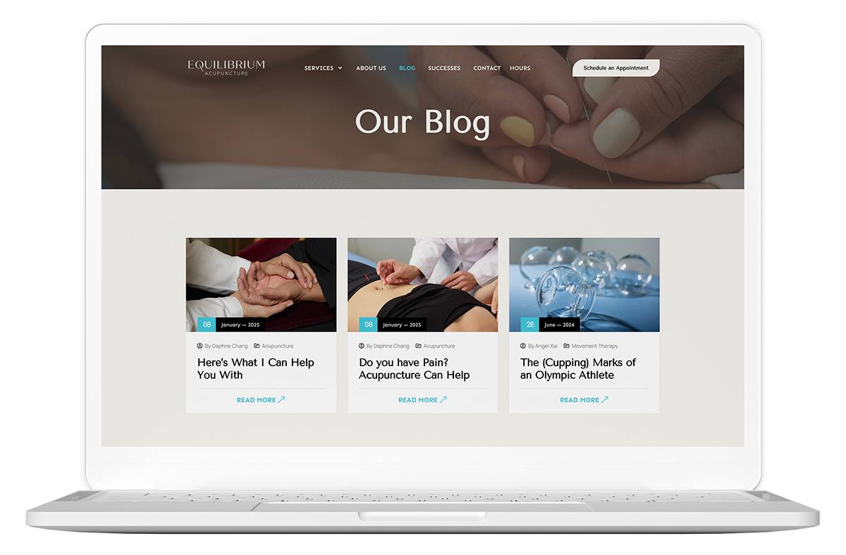 Equilibrium Acupuncture blog page on laptop screen