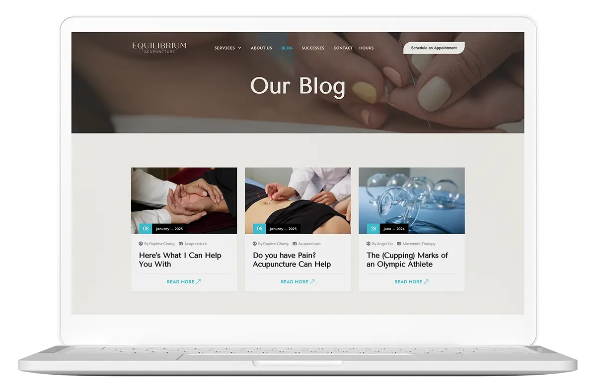 Equilibrium Acupuncture blog page on laptop screen