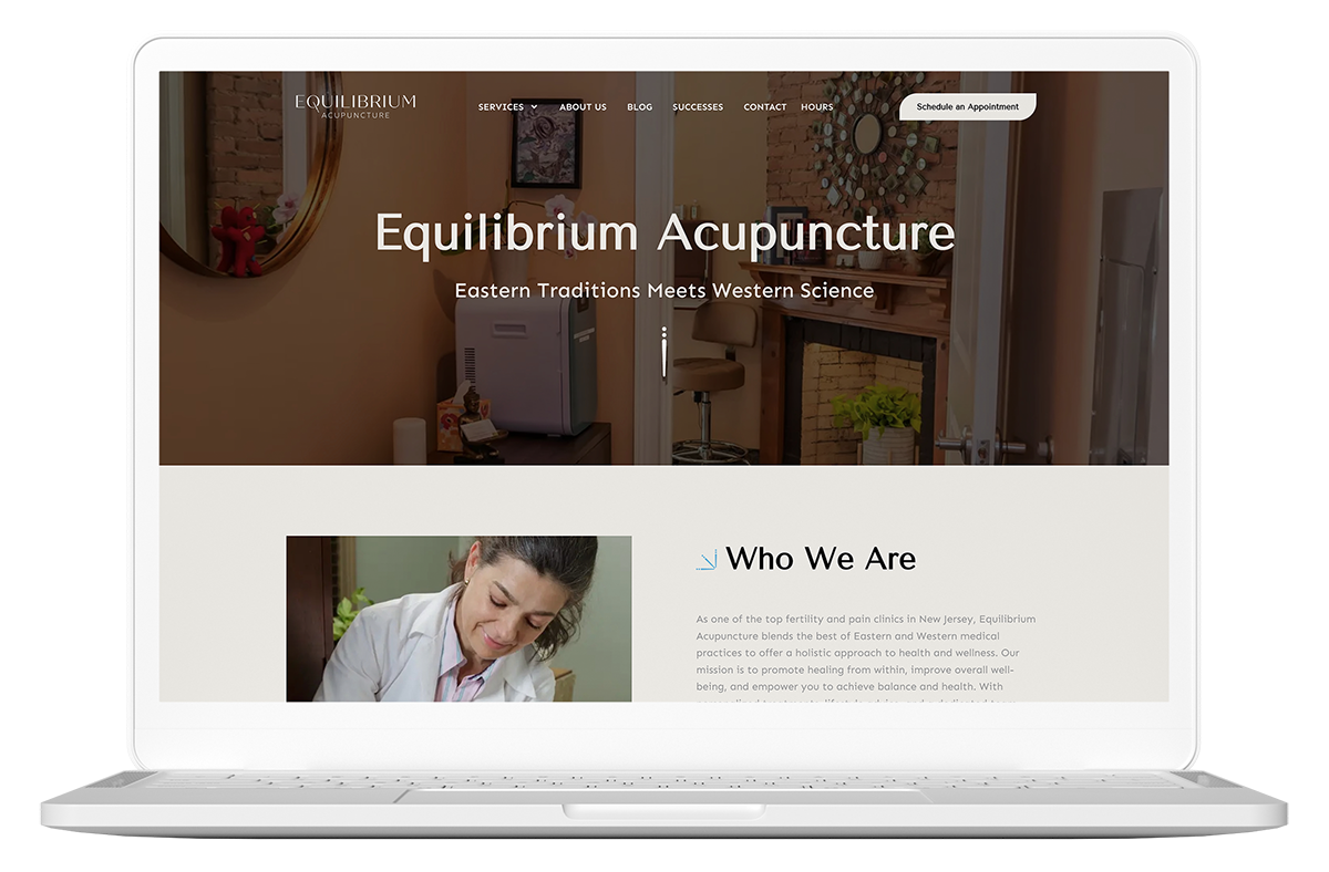 Equilibrium Acupuncture clinic website on laptop