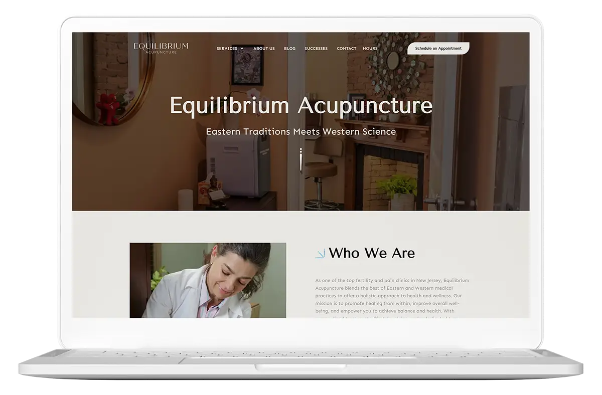 Equilibrium Acupuncture clinic website on laptop