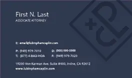Attorney business card with contact information