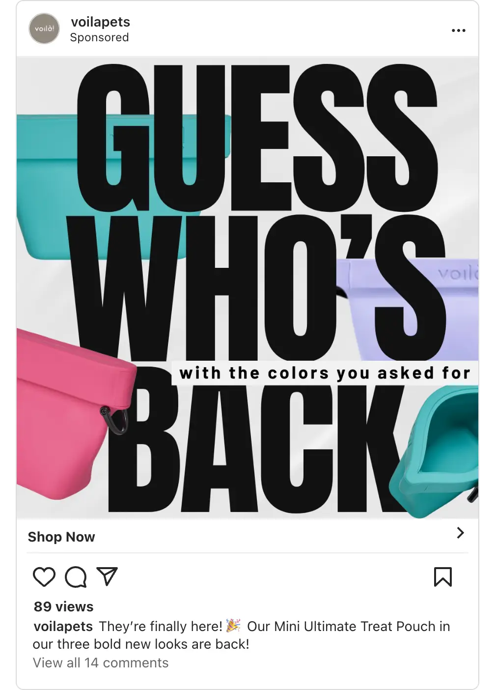 Colorful pet treat pouches promotion from Voilapets