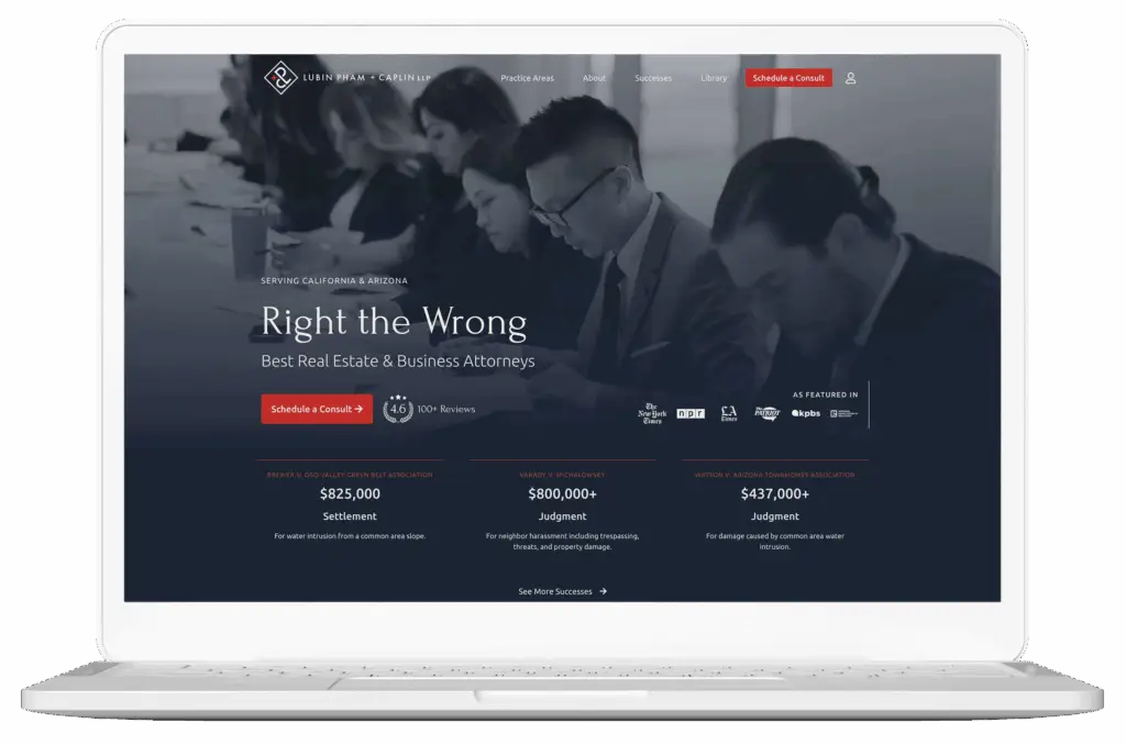 Real estate and business attorney services webpage.