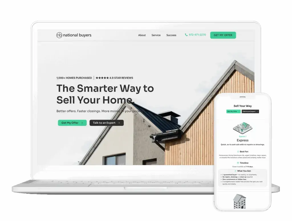 Website and mobile view of real estate services.