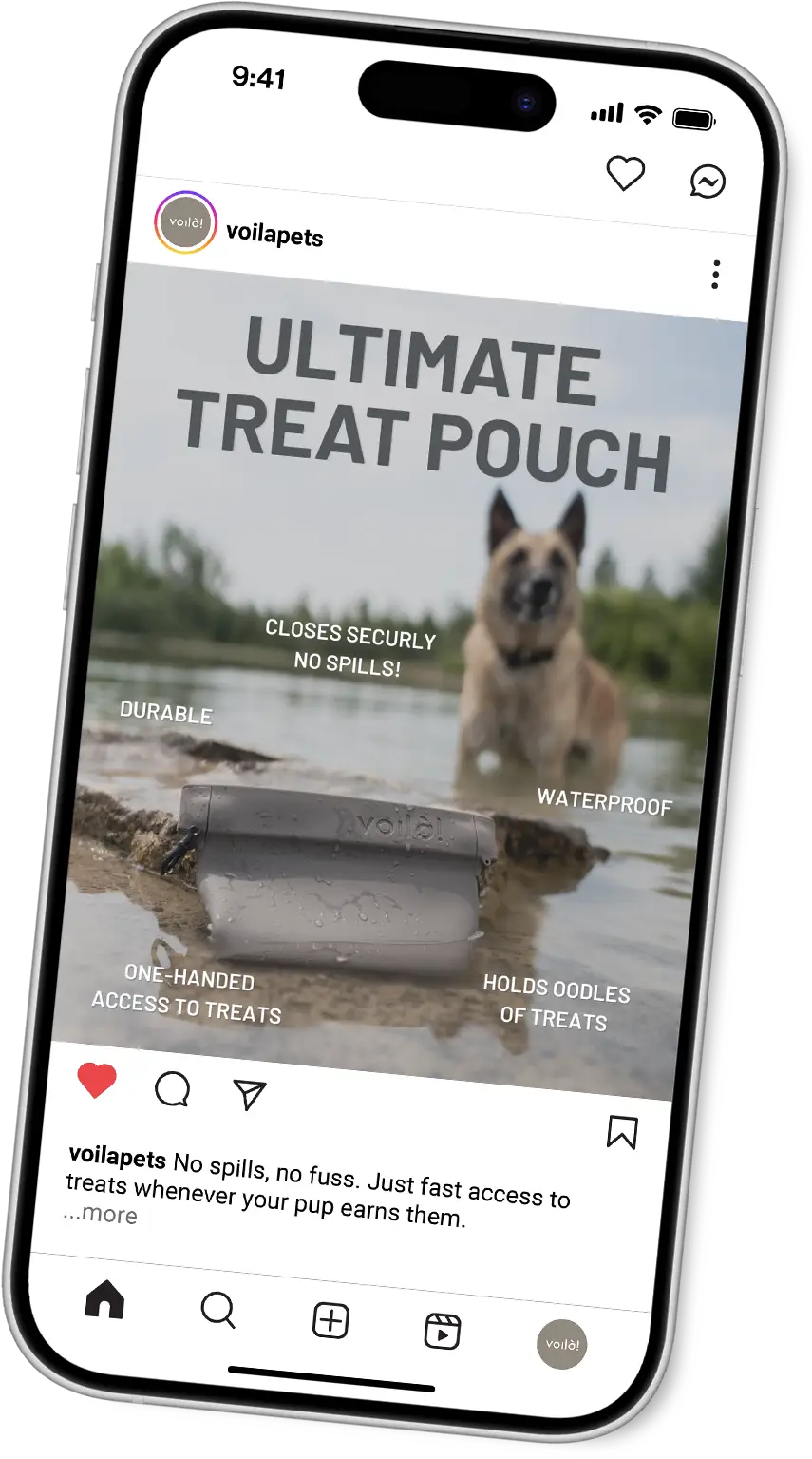 Dog treat pouch by water, durable and waterproof.