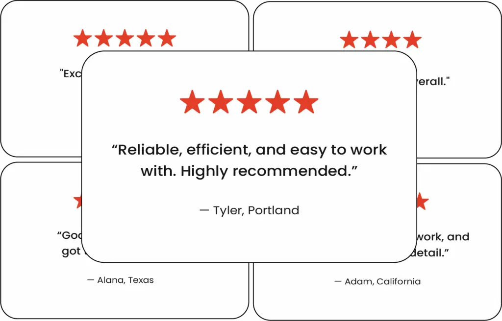 Five-star customer testimonials, highly recommended service.