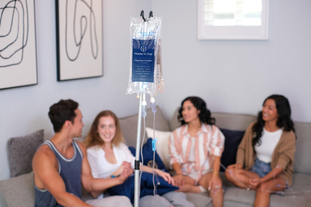 Group receiving mobile IV therapy at home