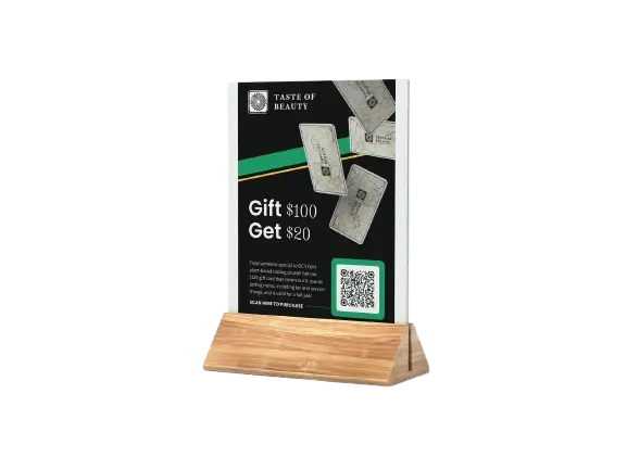 Gift card promotion display with QR code