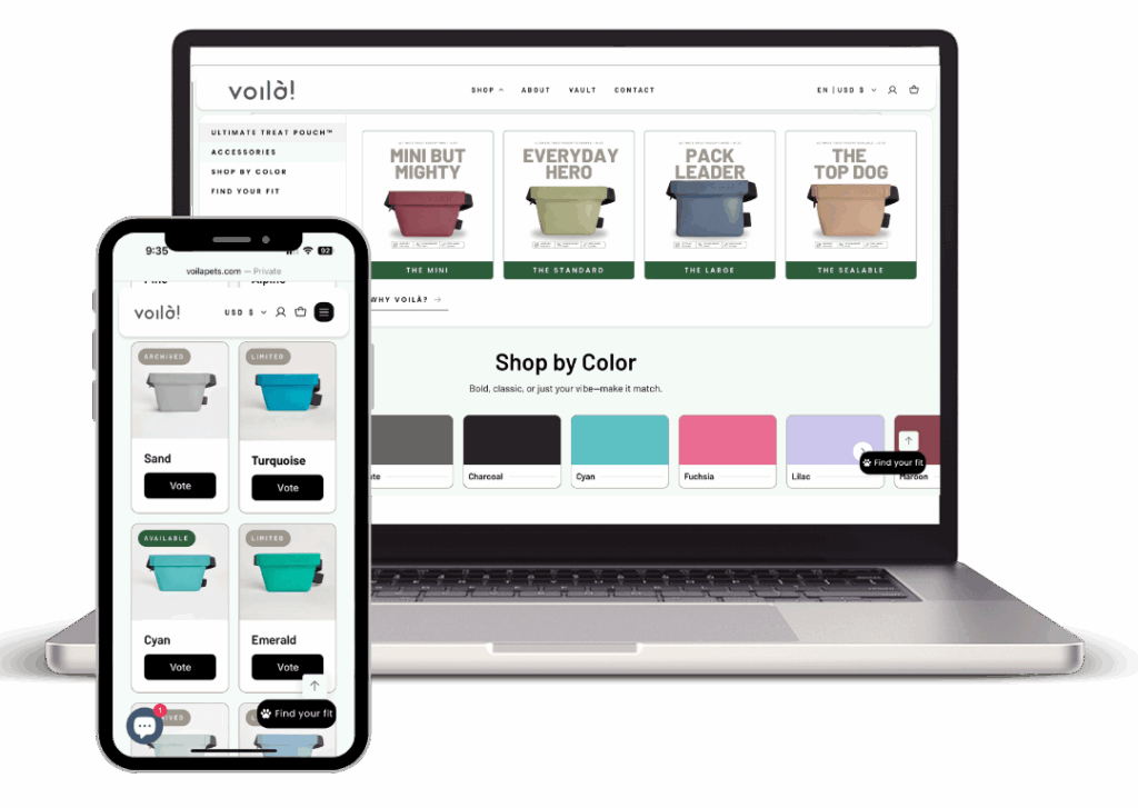 Voila Pets website on laptop and smartphone screens
