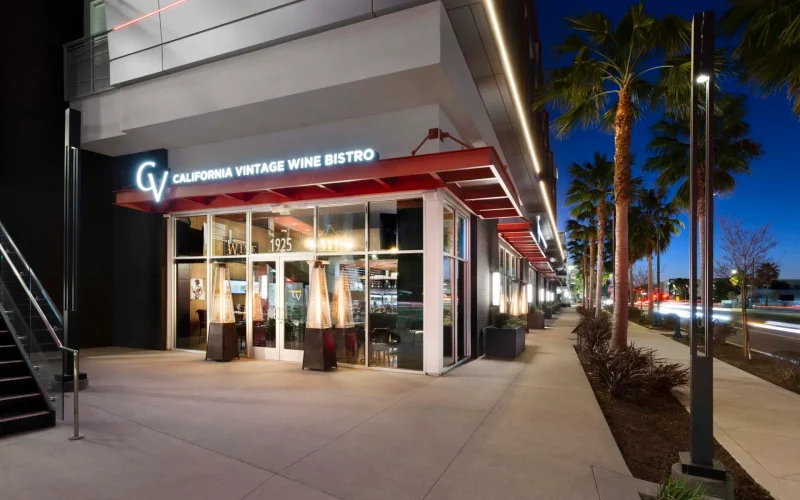 California Vintage Wine Bistro entrance at night
