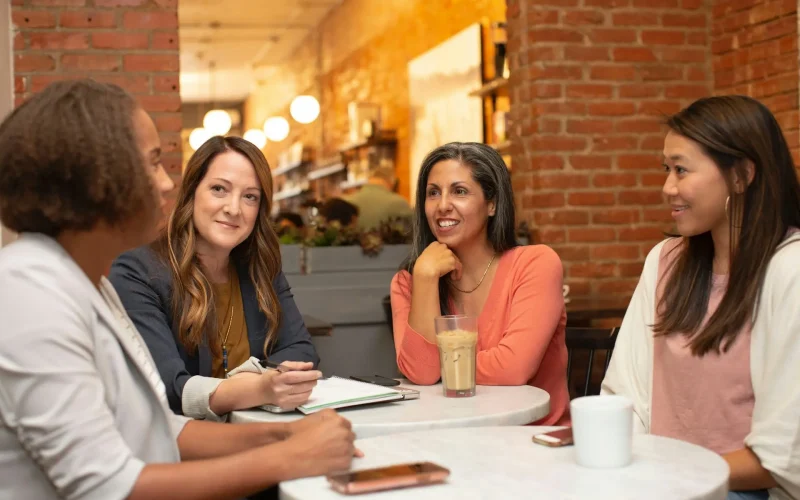 Women having a meeting in a cafe